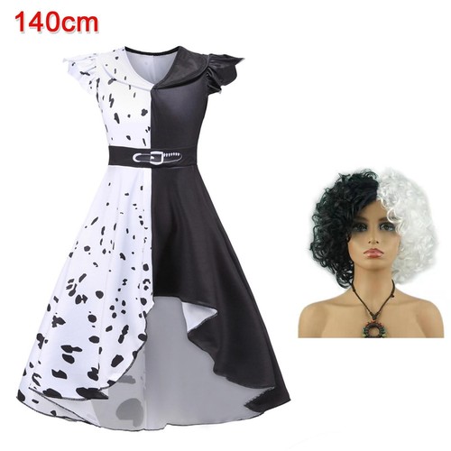 Girls Party Fancy Dress Cruella Princess Cosplay Costume Kids Dress Up Halloween - Picture 15 of 23