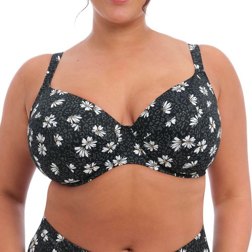 Elomi Swimwear Plain Sailing Underwired Plunge Bikini Top Black Daisy 7274 - Picture 3 of 4
