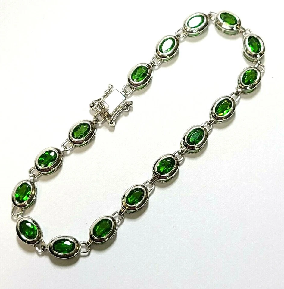 Brazalete Tenis Chapado en Rodio Plata Esterlina Diópsido Cromo Verde 7 1/2" Foto 2 de 4