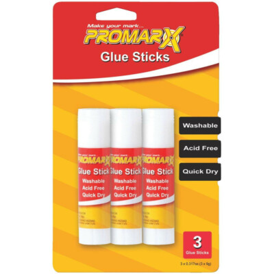 Promarx - Glue Sticks, 3PK, Projects Arts Crafts Acid Free Washable Quick Dry