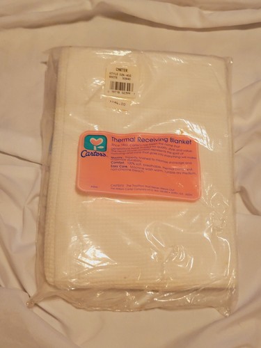 Vintage Carter's THERMAL WAFFLE WEAVE RECEIVING BLANKET White NIP - Picture 2 of 3