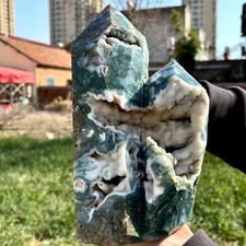 12LB Natural Geode Aquatic Plant Water Grass Moss Agate Obelisk Crystal Reiki