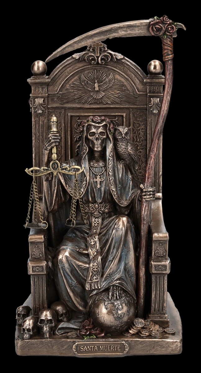 Reaper Figurine - santa muerte On Throne With Sense - Gothic Decorative Figure