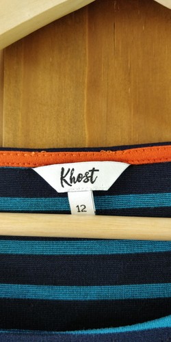 Khost Dress Navy Stripe Size 12-14 Bust 40" Knee Length Short Sleeves Round Neck - Picture 2 of 4