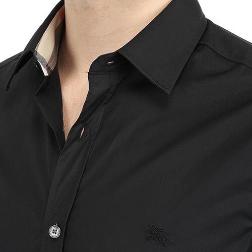 Men Burberry Brit Shirt Cotton Black Stretch Cotton Slim Fit Size S US38 image 3