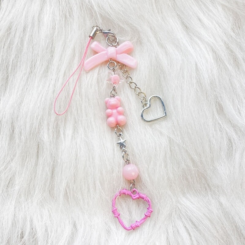 Bowknot Heart Charm Pendant Chain Hanging Decoration for Car Keys Bag