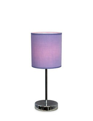Simple Designs Chrome Mini Basic Table Lamp Decor Fabric Shade 2pk Set Purple