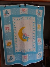 Vintage Care Bears Quilt Baby Blanket Crib Blanket center moon blue white 43" 34