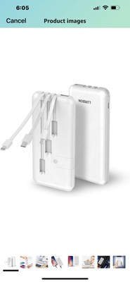 Ultra-Slim 10000mAh Power Bank - Fast Charging with Built-in Cables & Wall Plug