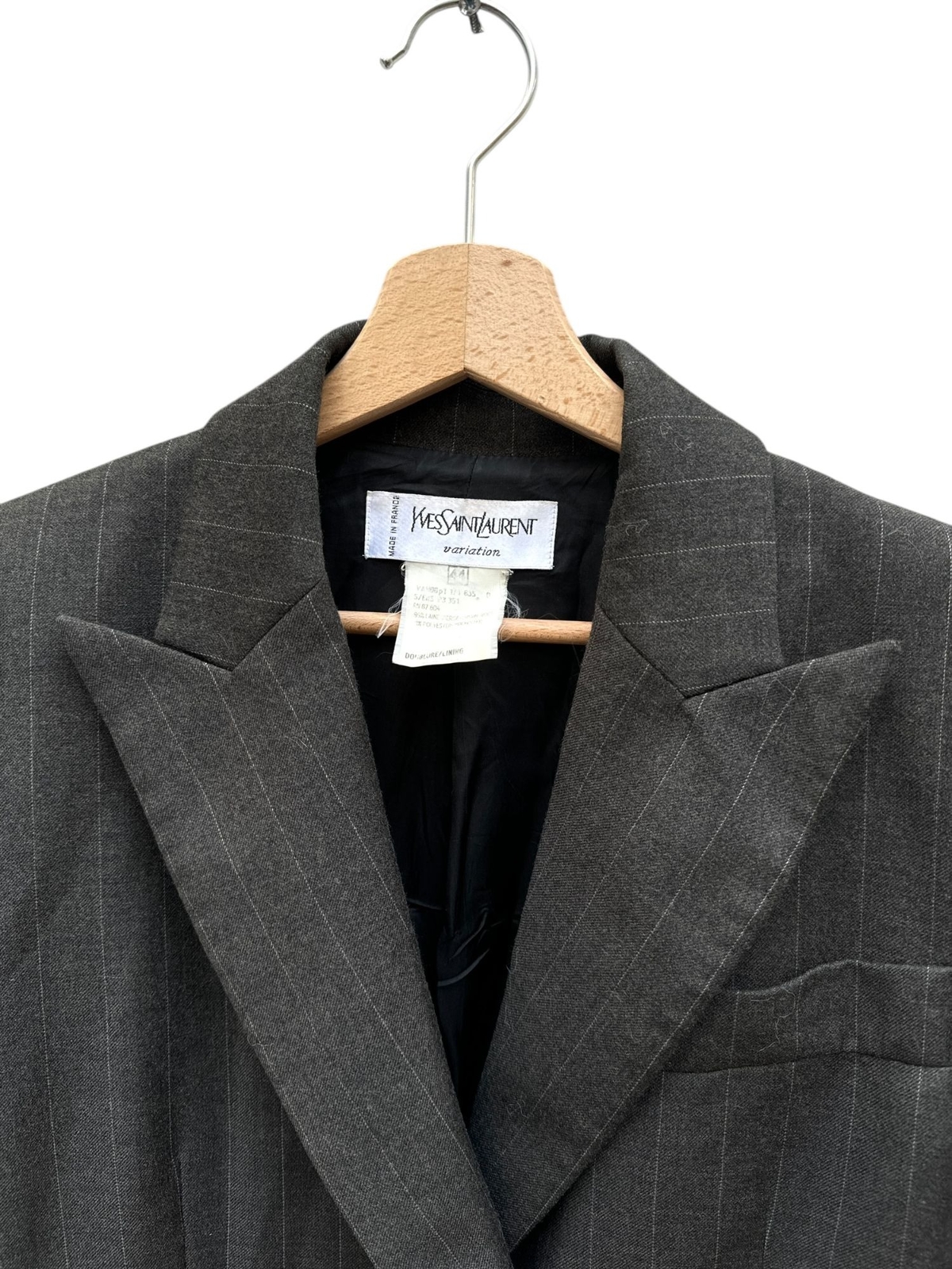 Giacca doppiopetto Yves Saint Laurent vintage grigia a righe lana taglia 44 M