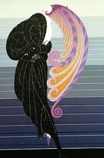 Erte 1982 BEAUTY and the BEAST Black Cat Claws - Fashion Art Deco Print Matted