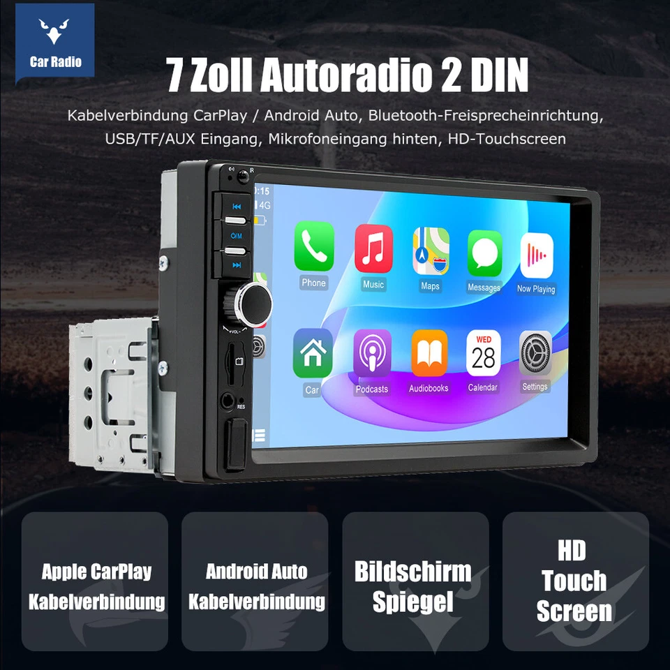 1 DIN Autoradio 7 Zoll Apple Carplay Android Auto Bluetooth USB AUX TF EQ Kamera - Bild 3 von 4