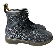 Dr. Martens Pascal Lace Up Boots Black Suede Outer Iridescent Foil Kids Girls 3Y