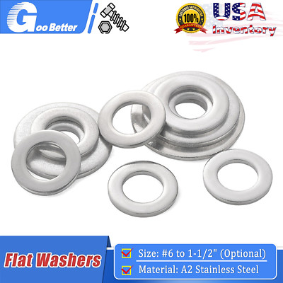 US / Inch - A2 Stainless Steel Flat Washers #6 #8 #10 #12 to 1-1/2'' Gasket