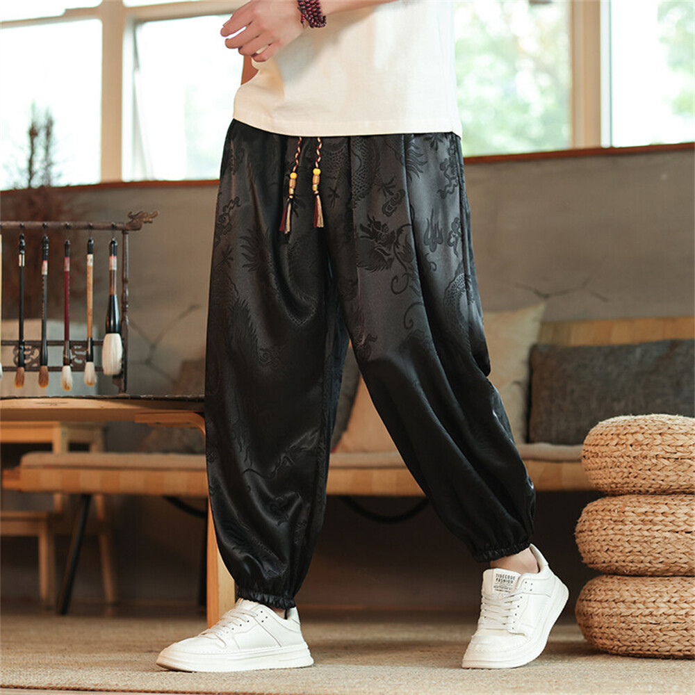 Harem Jogger Pants Ice Silk Harem Joggers: Stylish Wide Leg Pants