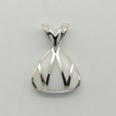Unique White Triangle FIRE OPAL Pendant - 925 STERLING SILVER - Rhodium #306e