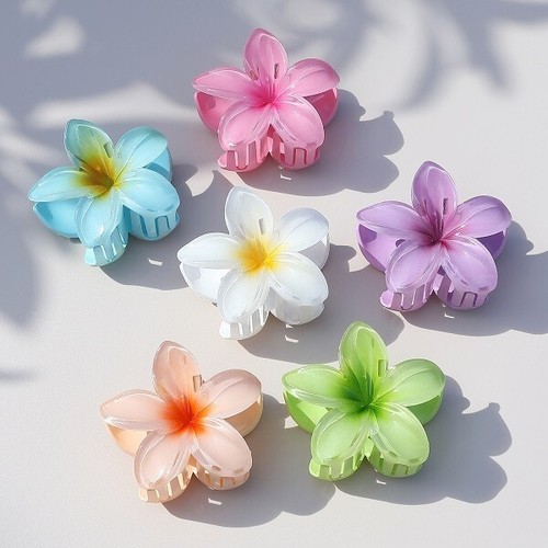 Hawaiian Plumeria Hair Accessories - 6 Pack Flower Hair Claw Clips Women & Girls