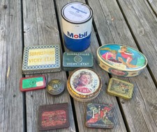 Lot Boîtes en Tôle Émaillée Publicitaires Vintage Mobil Vichy Suchard Pectoïds