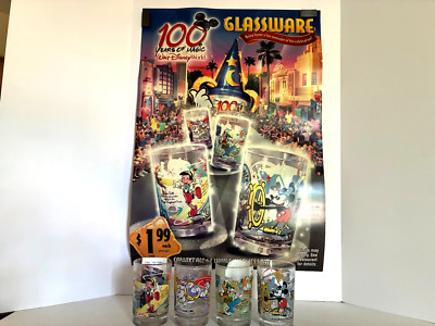 2002 McDonald's/Disney 100 Years of Magic Glasses- Set of 4- NEW- Plus Poster