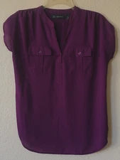 Women INC Eggplant Purple Short Sleeve Blouse Size XS Polyester Rayon Preowned