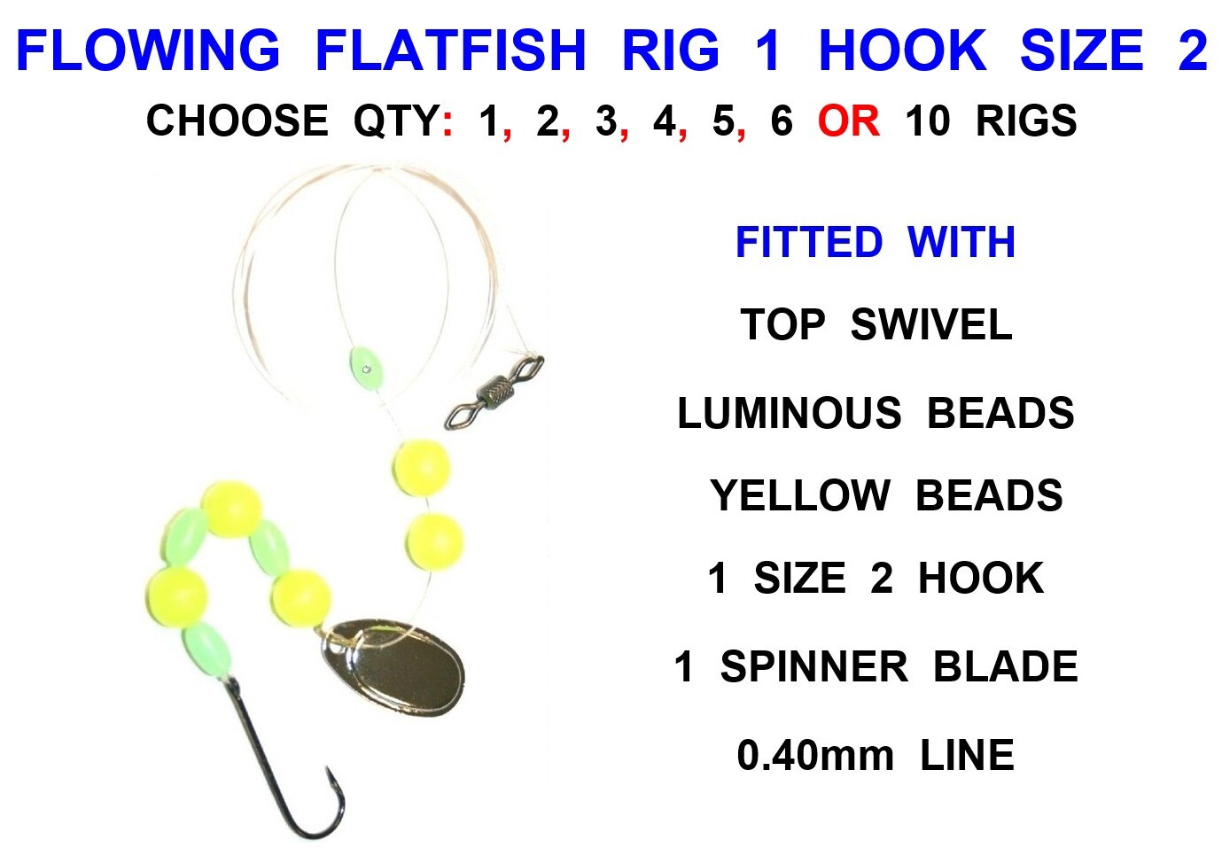 Flat Fish Rig FLOWING FLATFISH RIG 1 HOOK SIZE 2 FLOUNDER PLAICE DAB FLATTY FLATTIE ...