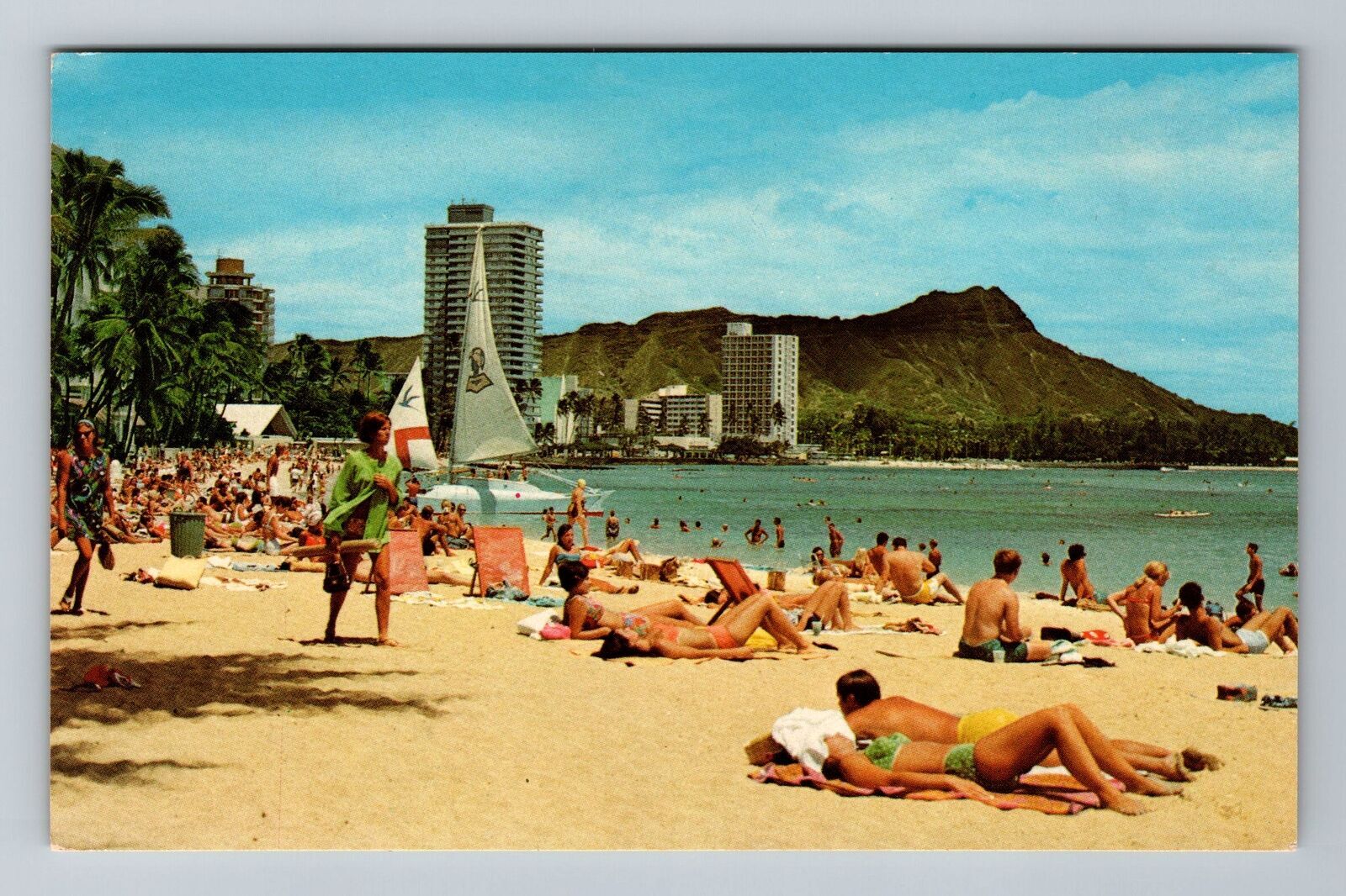 Waikiki HI-Hawaii, Waikiki Beach, Vintage Postcard