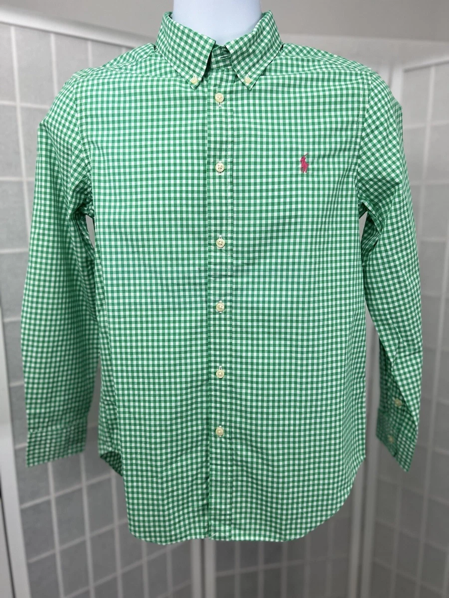 $45 NWT Polo Ralph Lauren - Green Check L (14-16). Big Boys Oxford Shirt