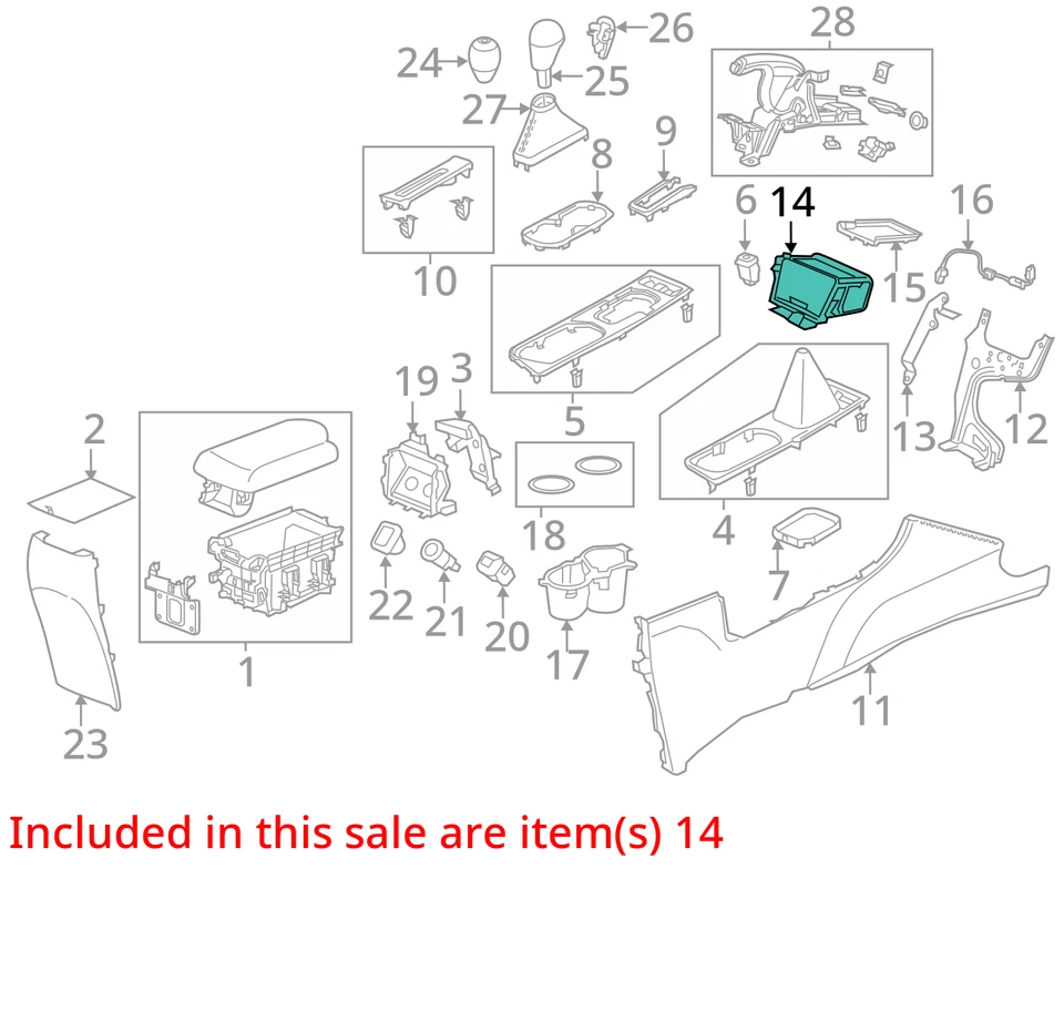 Consola central compartimento caja de almacenamiento gris OE compatible con ACURA ILX 2013-2015 Foto 4 de 4