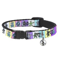 Cat Collar Breakaway with Bell Robots Pastel Blocks NARROW Fits 8.5-12"