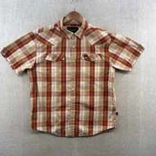 Howler Bros H Bar B Snap Shirt Medium Red Rust Plaid Short Sleeve Snap Western
