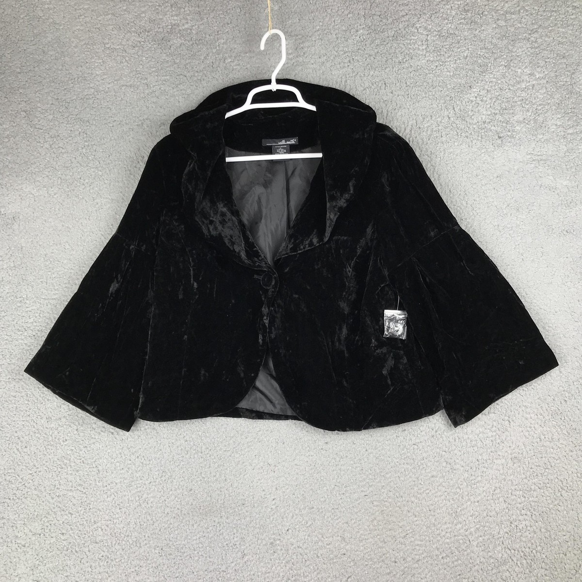 Willi Smith Jacket Womens Large Black Crushed Velvet Bell Sleeve