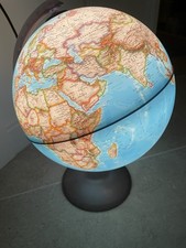 Blue World Globe with Black Stand Desktop Educational Map Home Office Decor 26cm