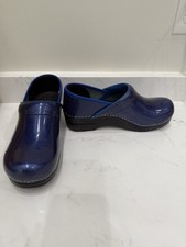 Sanita Blue Patent Leather Danish Clogs 38