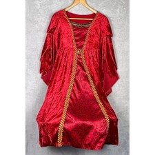 Kids Red Velvet Renaissance Princess Gown Medieval Costume Dress Gold Trim