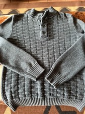 Vintage Method Pullover Button Sweater - Mens Large Charcoal Blue Knit