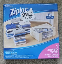 Ziploc Space Bag waterproof compression storage 1 Jumbo Tote, 4 lg flat bags NEW