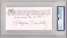No One Mourns the Wicked Hand Drawn SIGNED Lyrics Stephen Schwartz PSA DNA COA