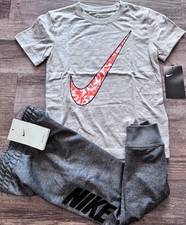 NWT Nike Boys 7 Gray/Black/Orange BIG LOGO Dri-Fit Pants Set Size 7