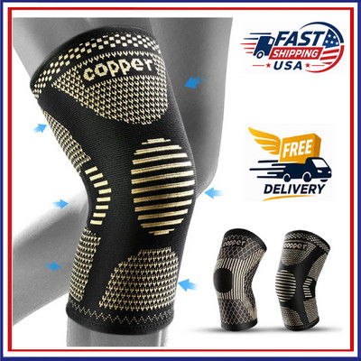 2x Knee Sleeves Copper Compression Brace Support Sport Joint Injury Pain - USA
