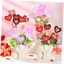 24 Pcs Valentine's Day Decorative Picks Double Sided Wooden Heart Classic