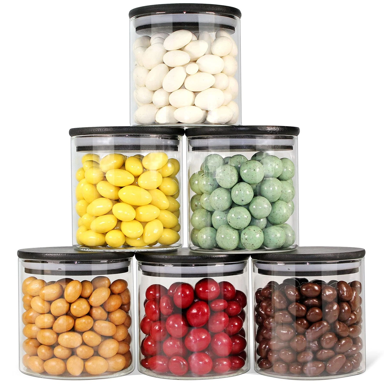 Glass Jars with Airtight Black Lids, Food Storage Container with Airtight Lid...