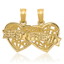14K Solid Yellow Gold Best Friend Breakable Double Heart Necklace