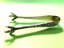 Antique Sterling Silver Repousse Relief Tongs S Kirk & Son Sugar Claw Foot