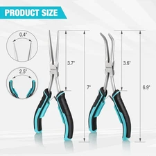 7" Long Reach Needle Nose Pliers Set Long Nose Pliers & Bent Nose Pliers 2PCS