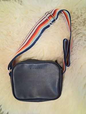 Retro Rip Curl Blue  Crossbody Bag Multicolor Strap Logo Accent Inner Pockets, 