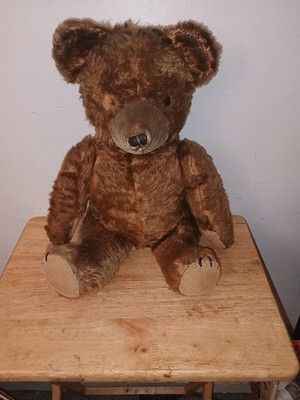 VINTAGE ANTIQUE MOHAIR 21 INCH BROWN JOINTED TEDDY BEAR