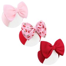 3 Pcs Baby Girl Headbands 6'' Pink Bows Cherry Hair Summer, Cherry, Pink, Red