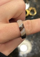 Natural Banded Brown And White Agate Stone Ring - Size 7.5