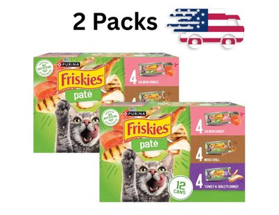 (2 PACK) Purina Friskies Pate Salmon,Mixed Grilled, Wet Cat Food, 5.5 oz 12 Can.