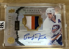 2021-22 Exquisite Material Signatures Gold ESM-PL Pat LaFontaine Patch Auto 2/35